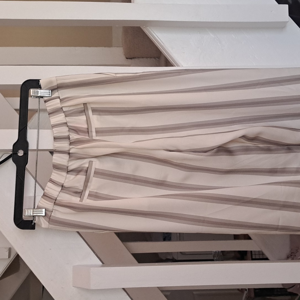 Seroya  Marlowe Satin Cream & Tan Neutral Striped Trousers Sz S LIKE New - Picture 6 of 8
